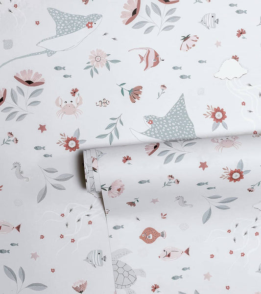 OCEAN FIELD - Papier peint enfant - Motif animaux de l'océan