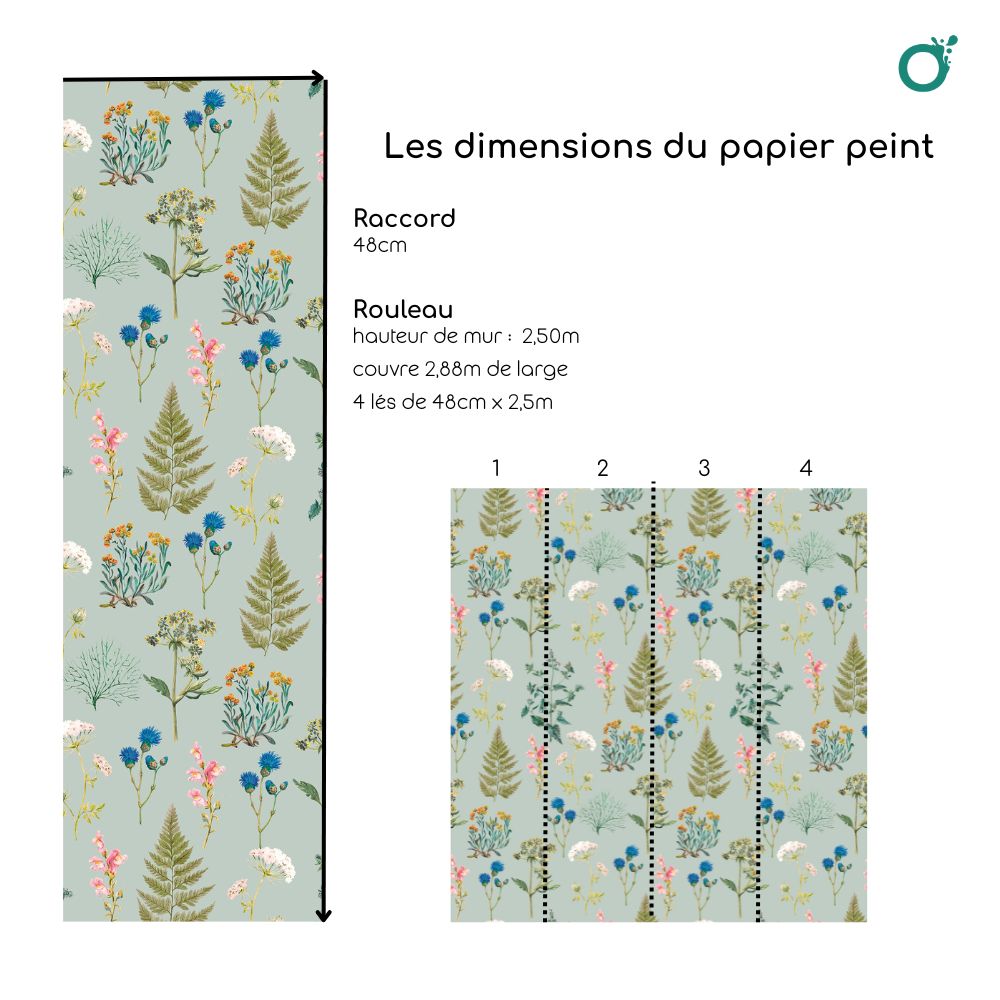 Papier-Peint Algo " Botanique Royale " - 5 lés - vert d'eau apaisant