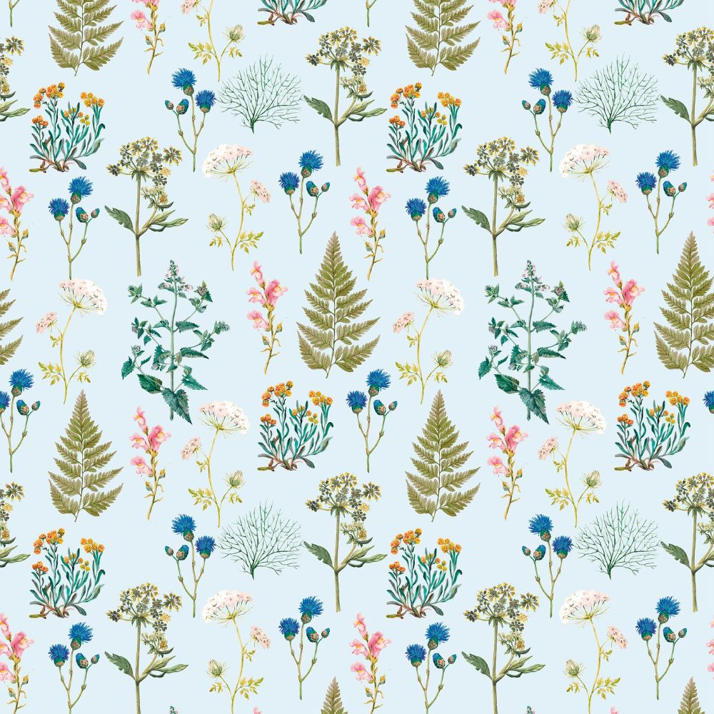 Papier-Peint Algo " Botanique Royale " - 5 lés - bleu ciel aquarelle
