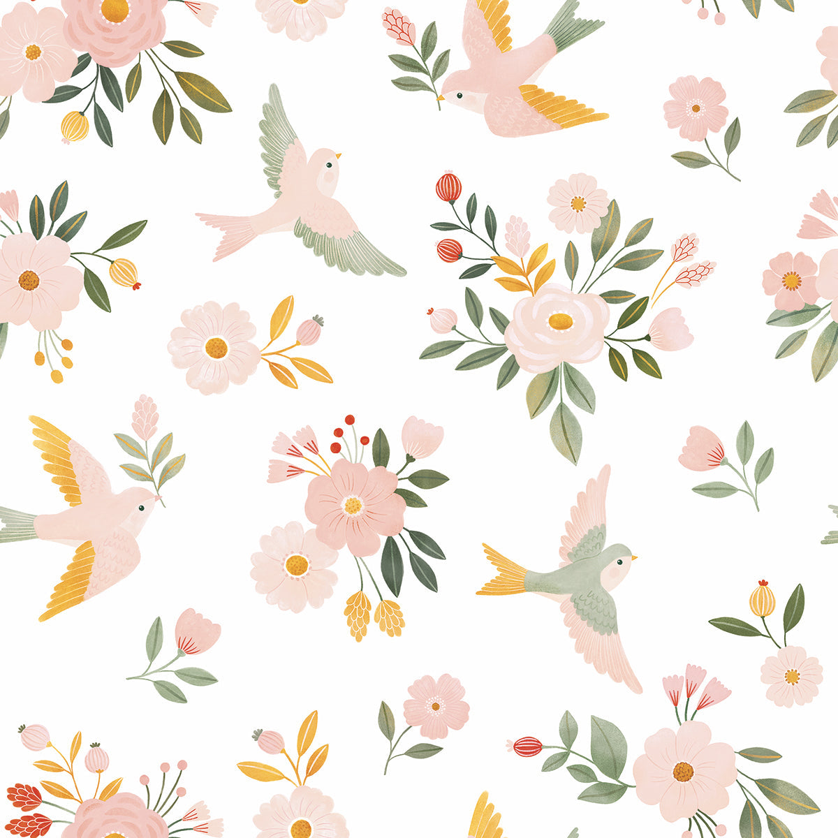 ALYSSE - Papier peint fleurs et oiseaux